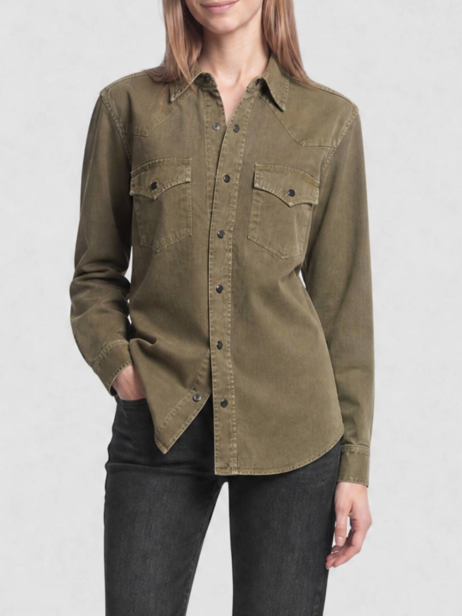 Western khaki dyeing stonewa Shirt - Khaki Dyeing Stonewa