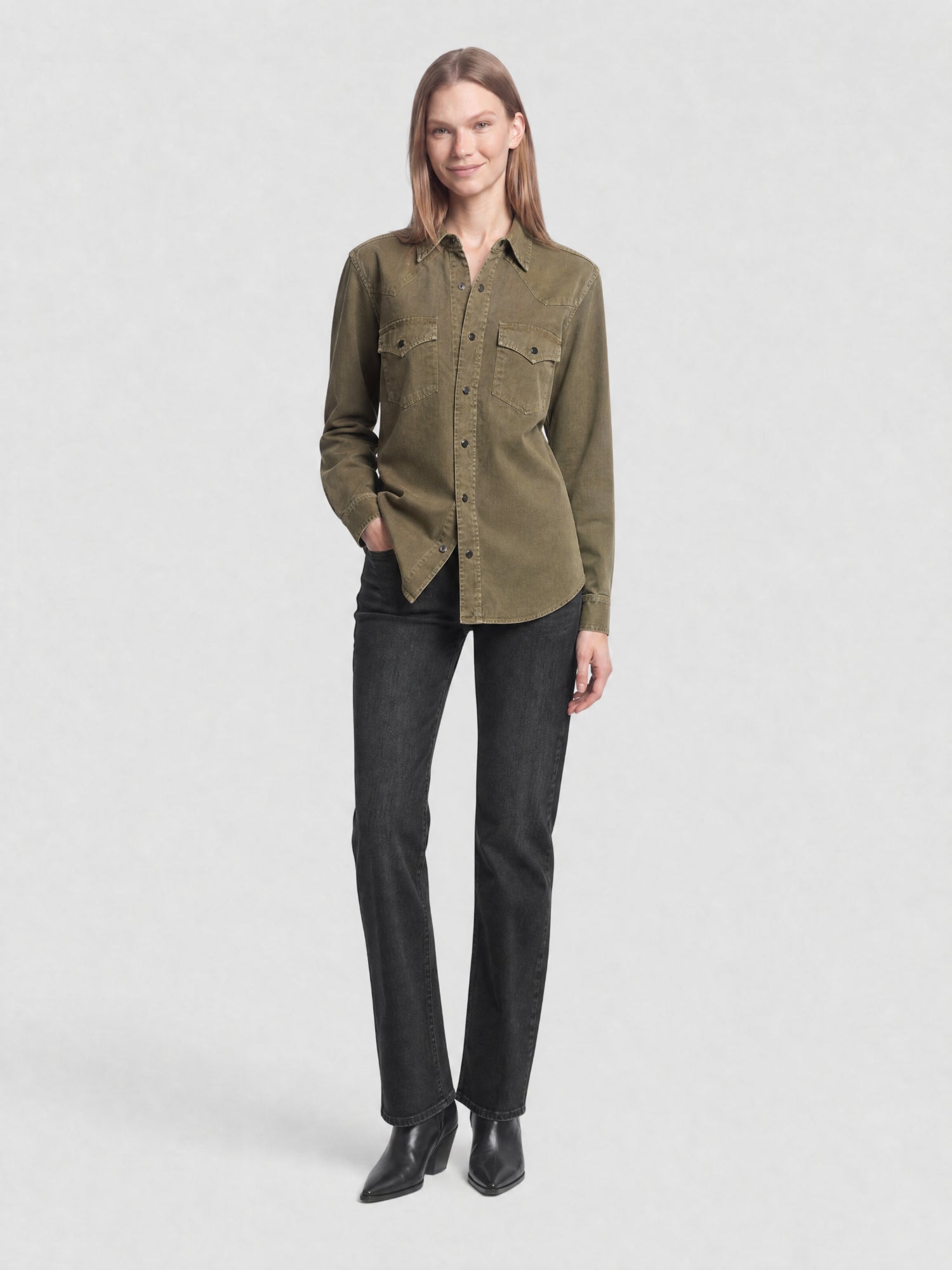 Western khaki dyeing stonewa Shirt - Khaki Dyeing Stonewa