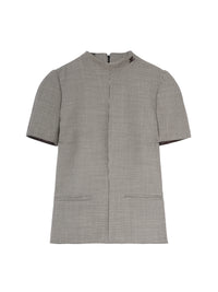 Zipped twill mockneck Top - Black & Natural