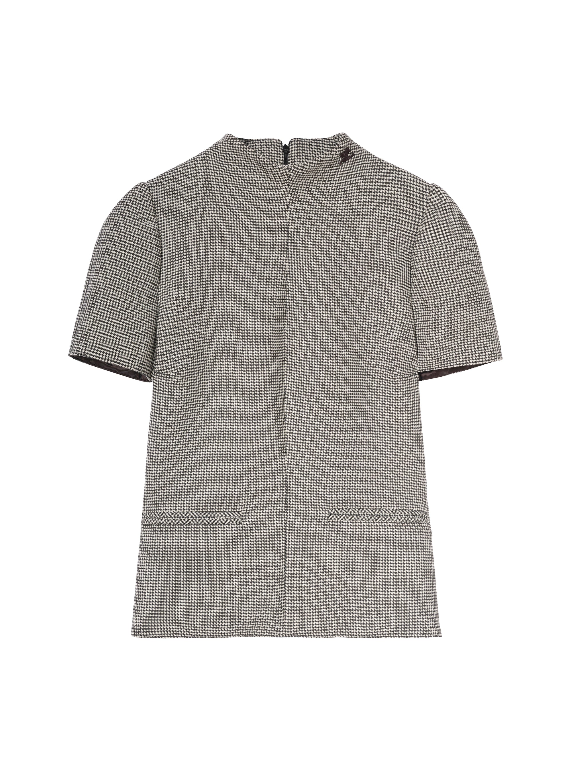 Zipped twill mockneck Top - Black & Natural