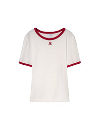 Signature contrast T-shirt - White & Grenat
