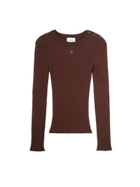 Shoulder snaps rib knit Sweater - Chocolate
