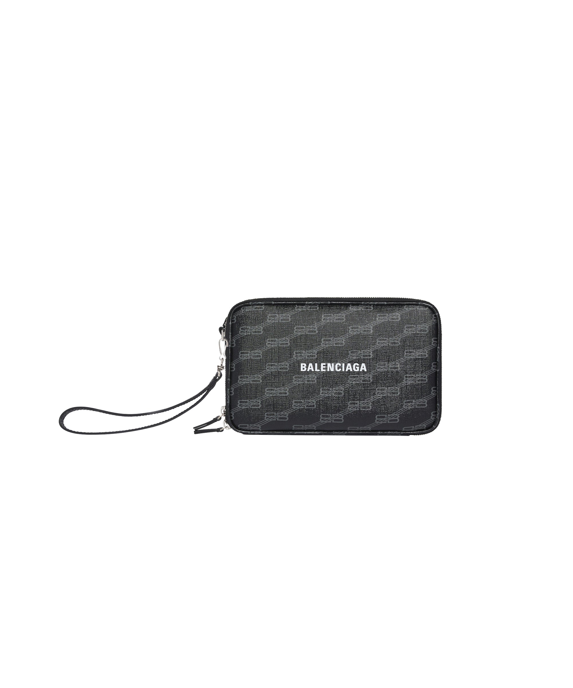 Signature Pouch With Handle BB Monogram Coated Canvas - Black & Grey