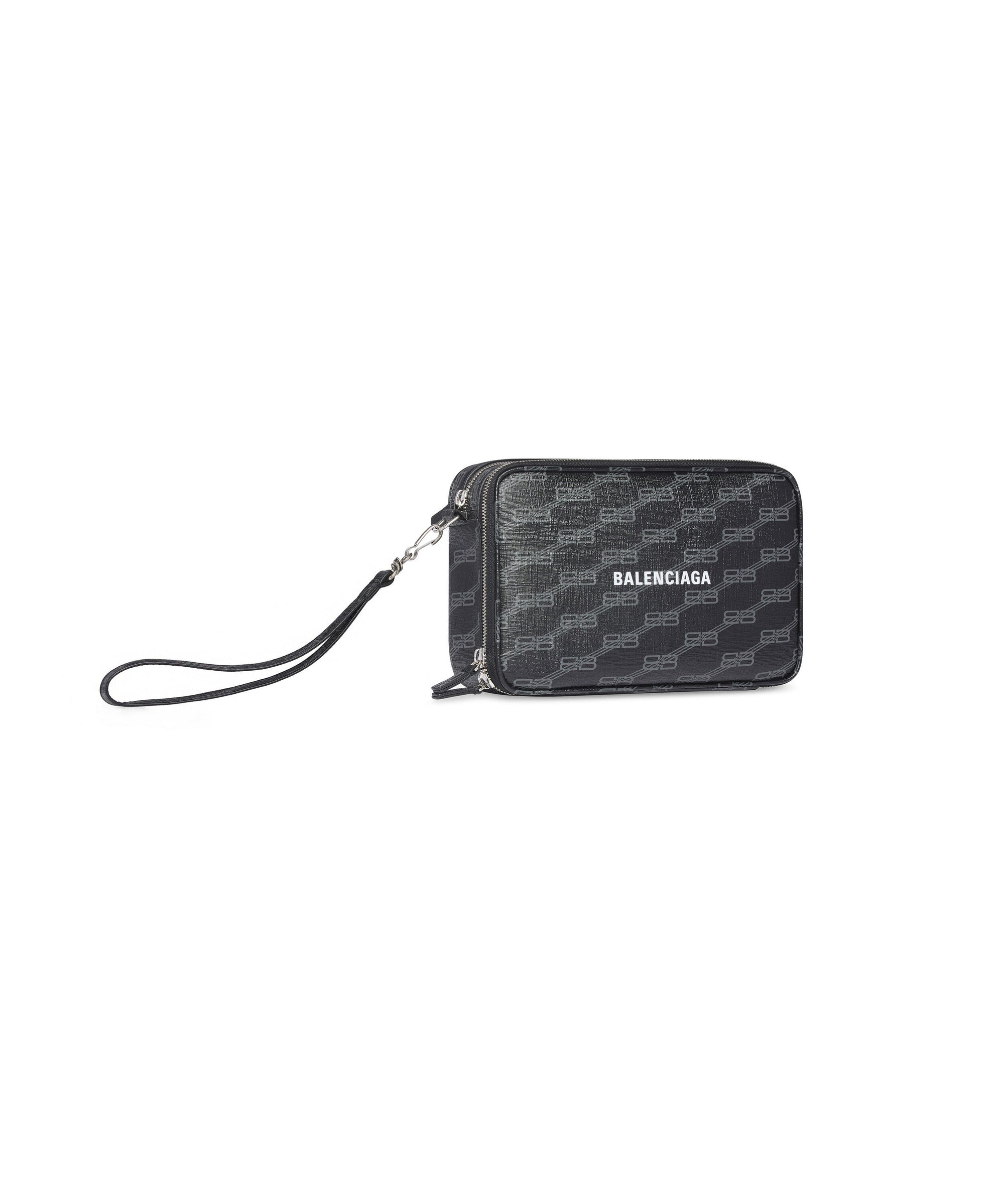 Signature Pouch With Handle BB Monogram Coated Canvas - Black & Grey