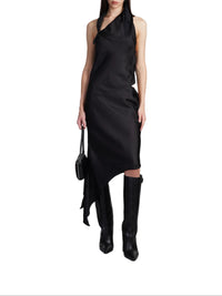 Silk Slash Bow Dress - Black