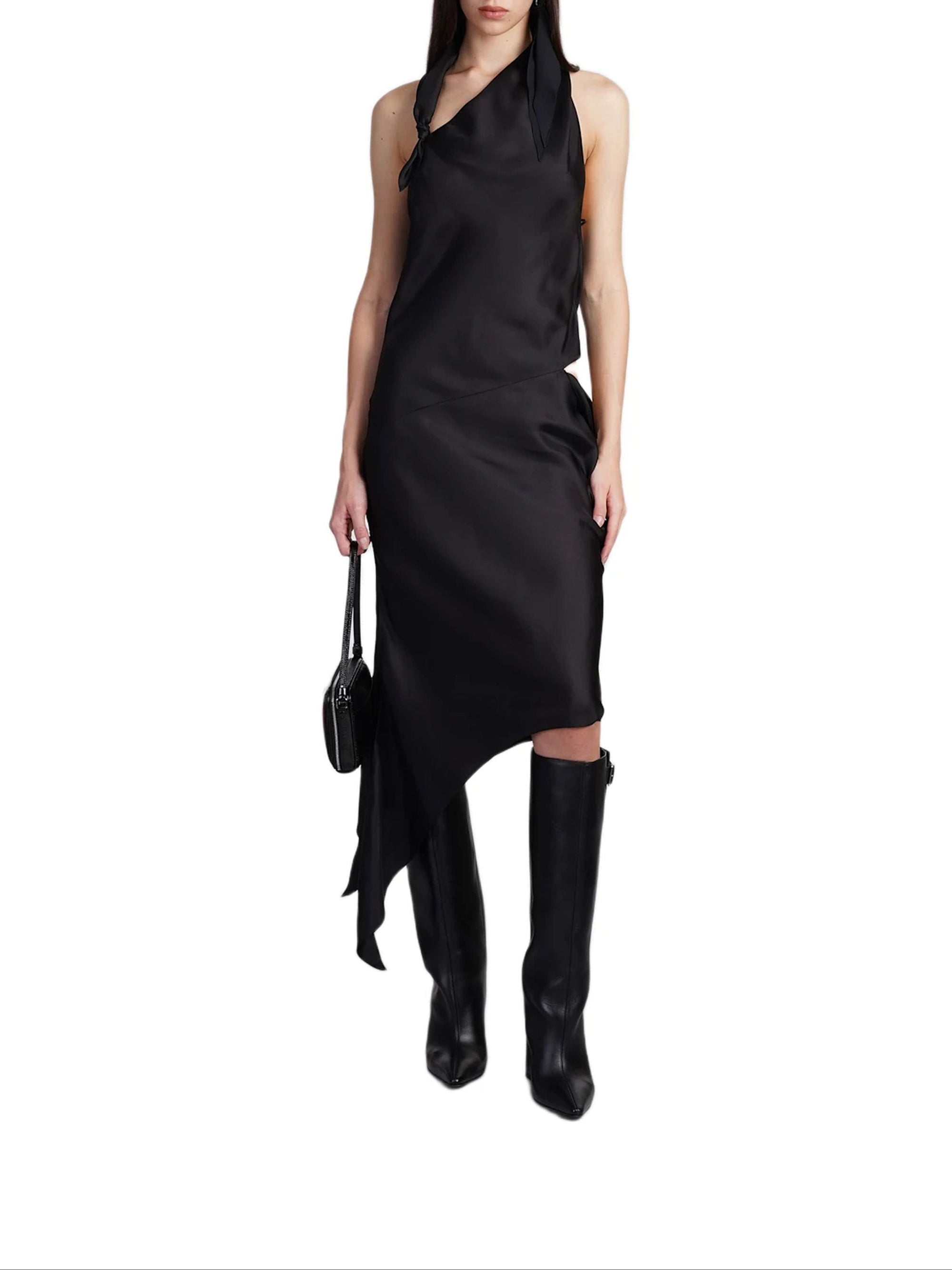 Knot slash silk Dress - Black