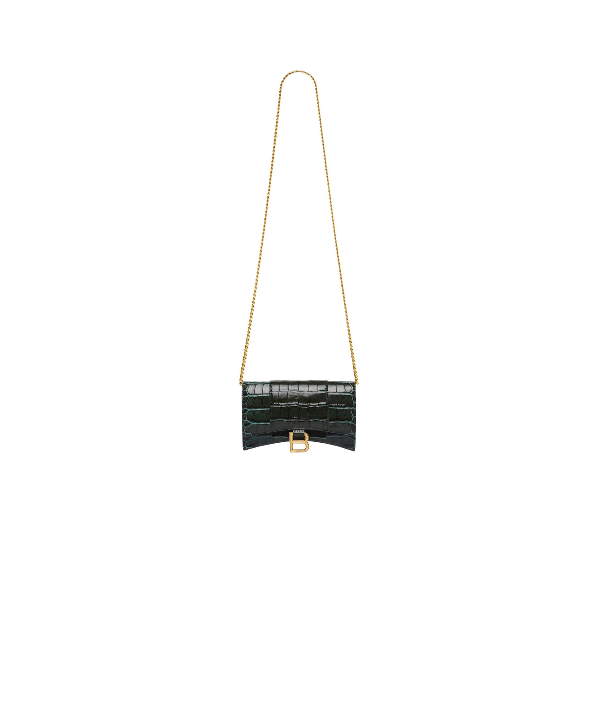 HOURGLASS / Hourglass Wallet On Chain Crocodile Embossed - Forest Green