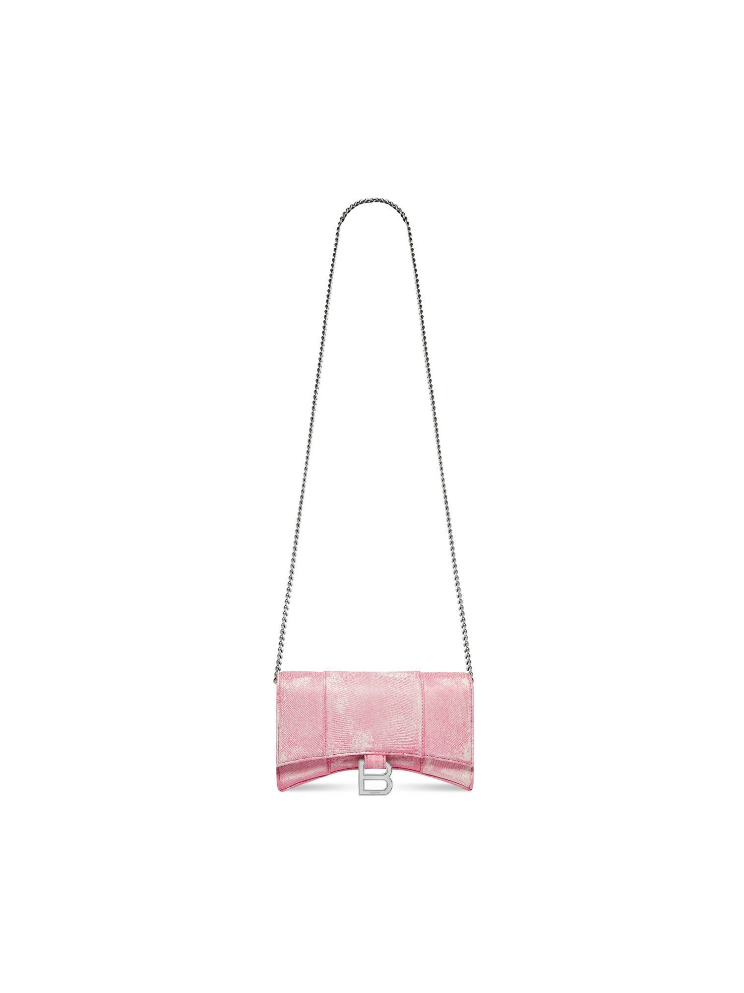 Hourglass butterfly pink Wallet On Chain Denim Print - Butterfly Pink