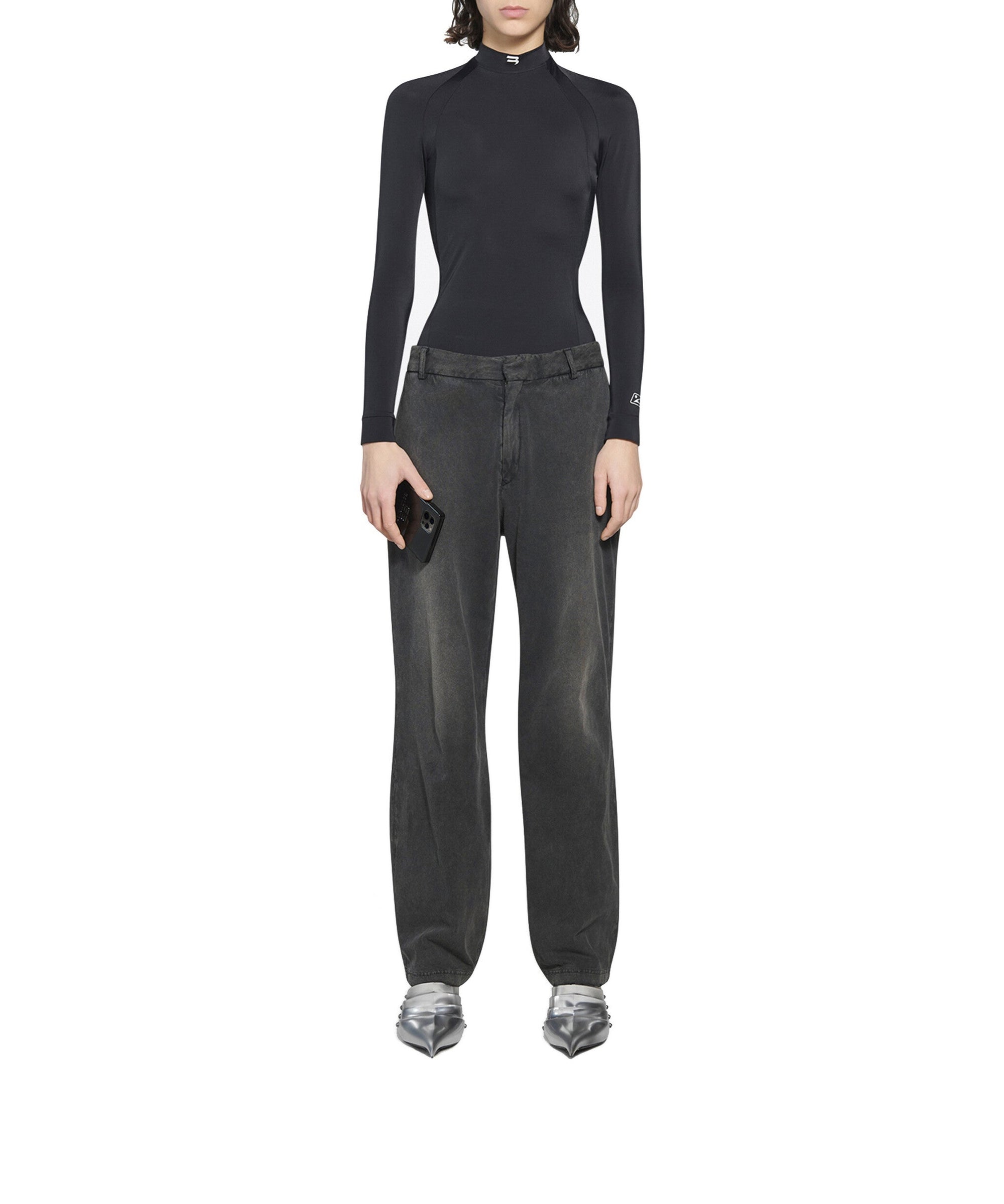 Sporty B Long Sleeve Top - Black & White
