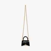Hourglass Mini Handbag With Chain Crocodile Embossed - Black