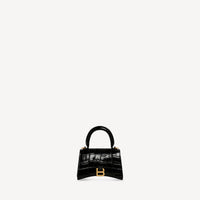 Hourglass Mini Handbag With Chain Crocodile Embossed - Black
