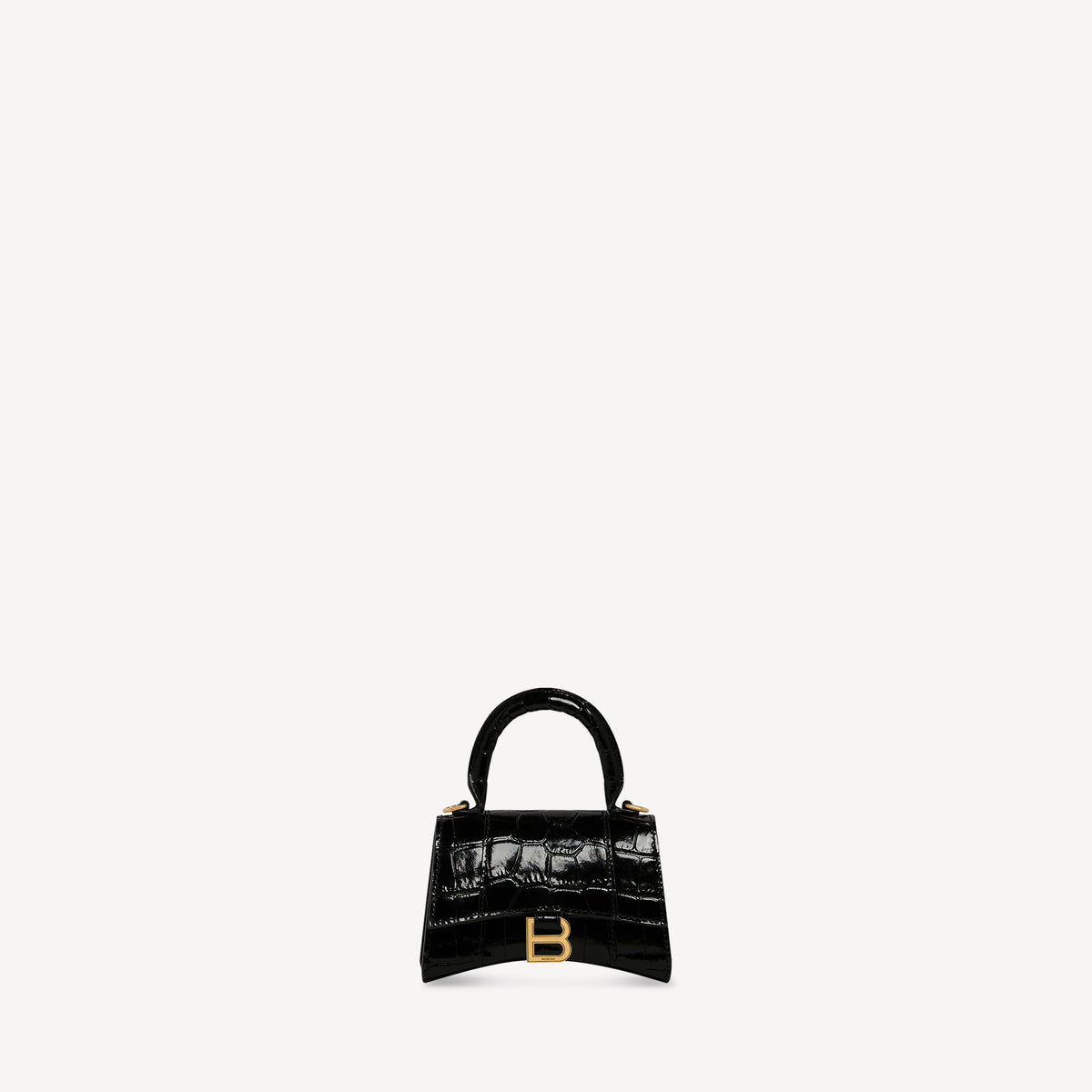 Hourglass Mini Handbag With Chain Crocodile Embossed - Black