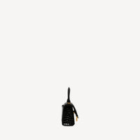 Hourglass Mini Handbag With Chain Crocodile Embossed - Black