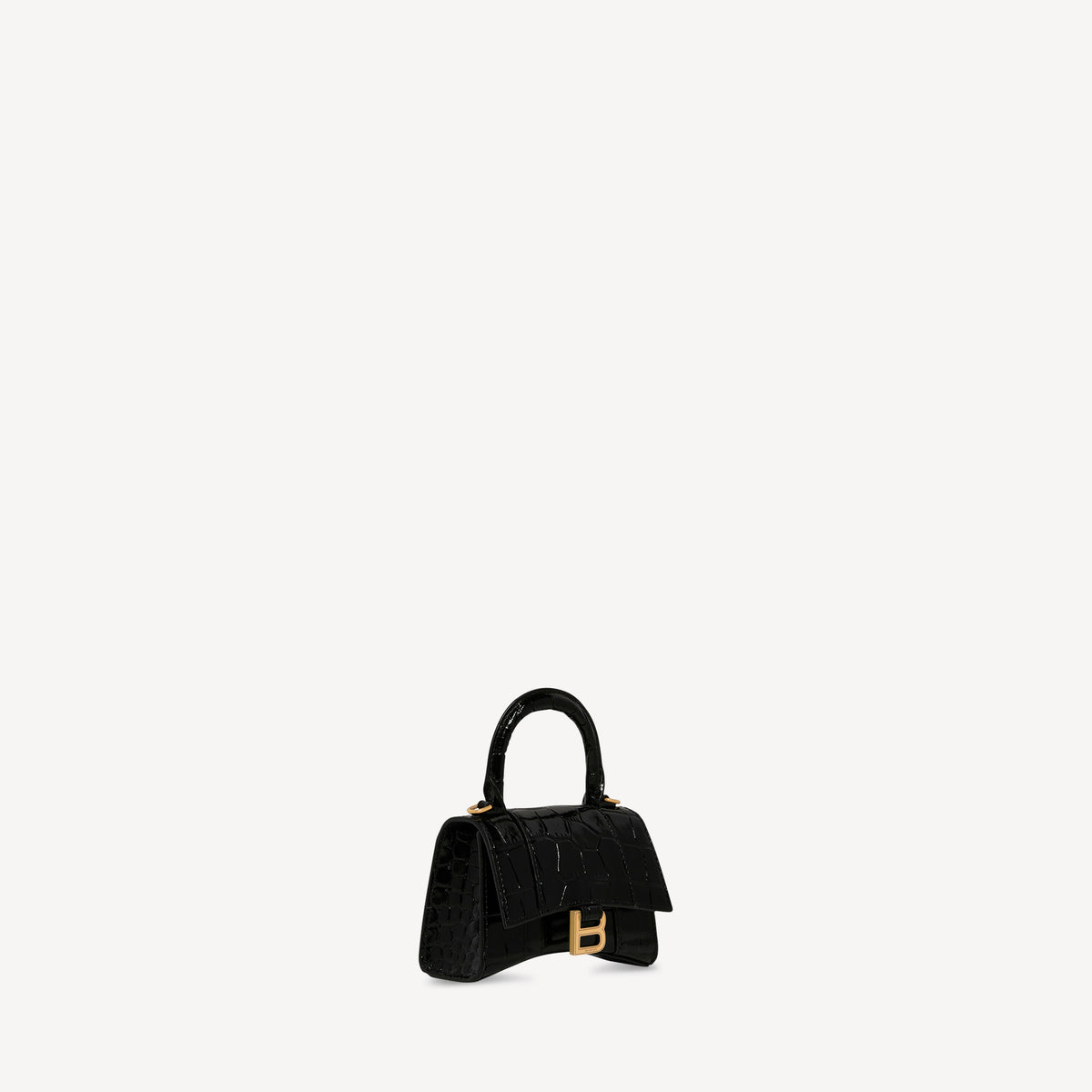Hourglass Mini Handbag With Chain Crocodile Embossed - Black