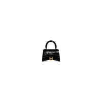 Hourglass Mini Handbag With Chain Crocodile Embossed - Black