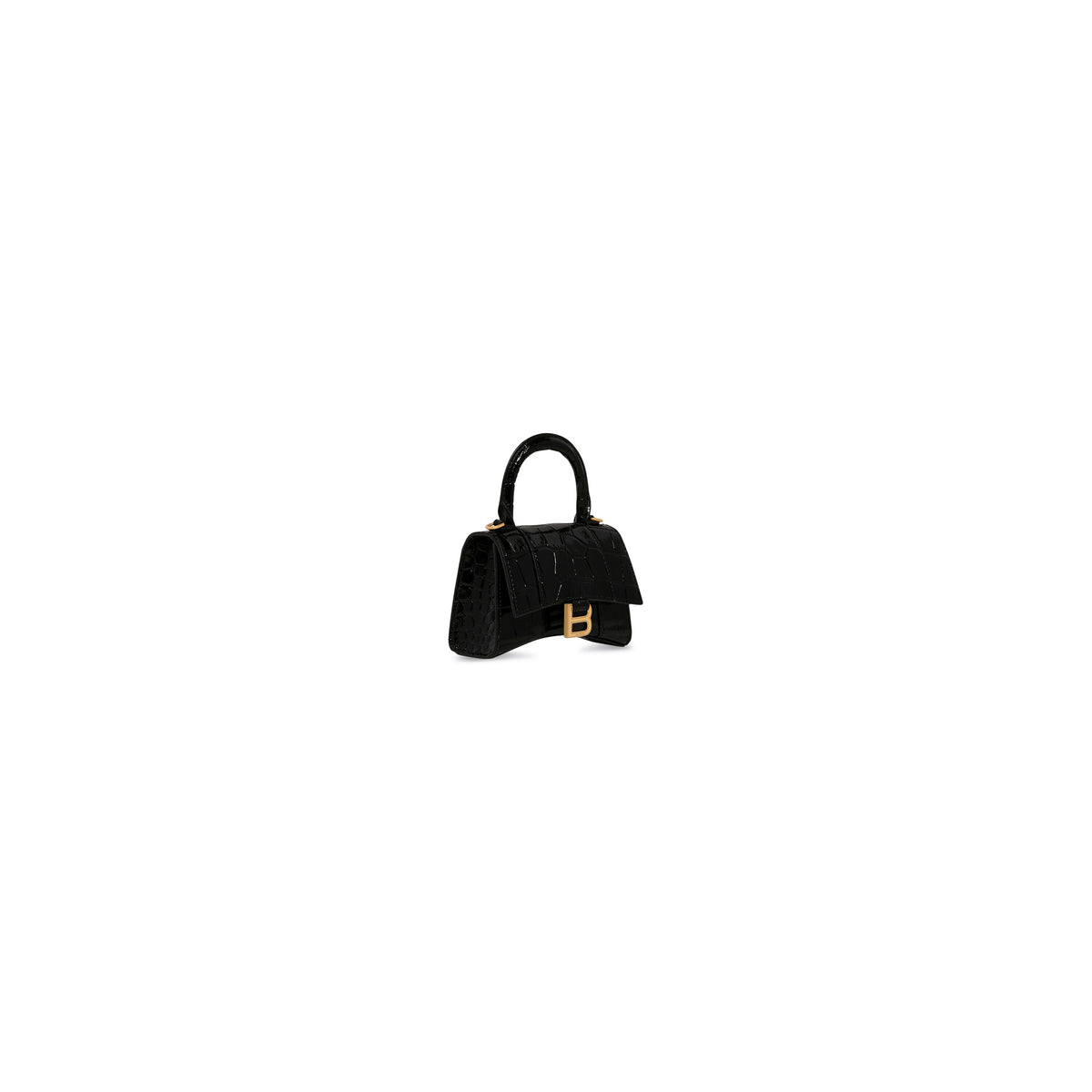 Hourglass Mini Handbag With Chain Crocodile Embossed - Black