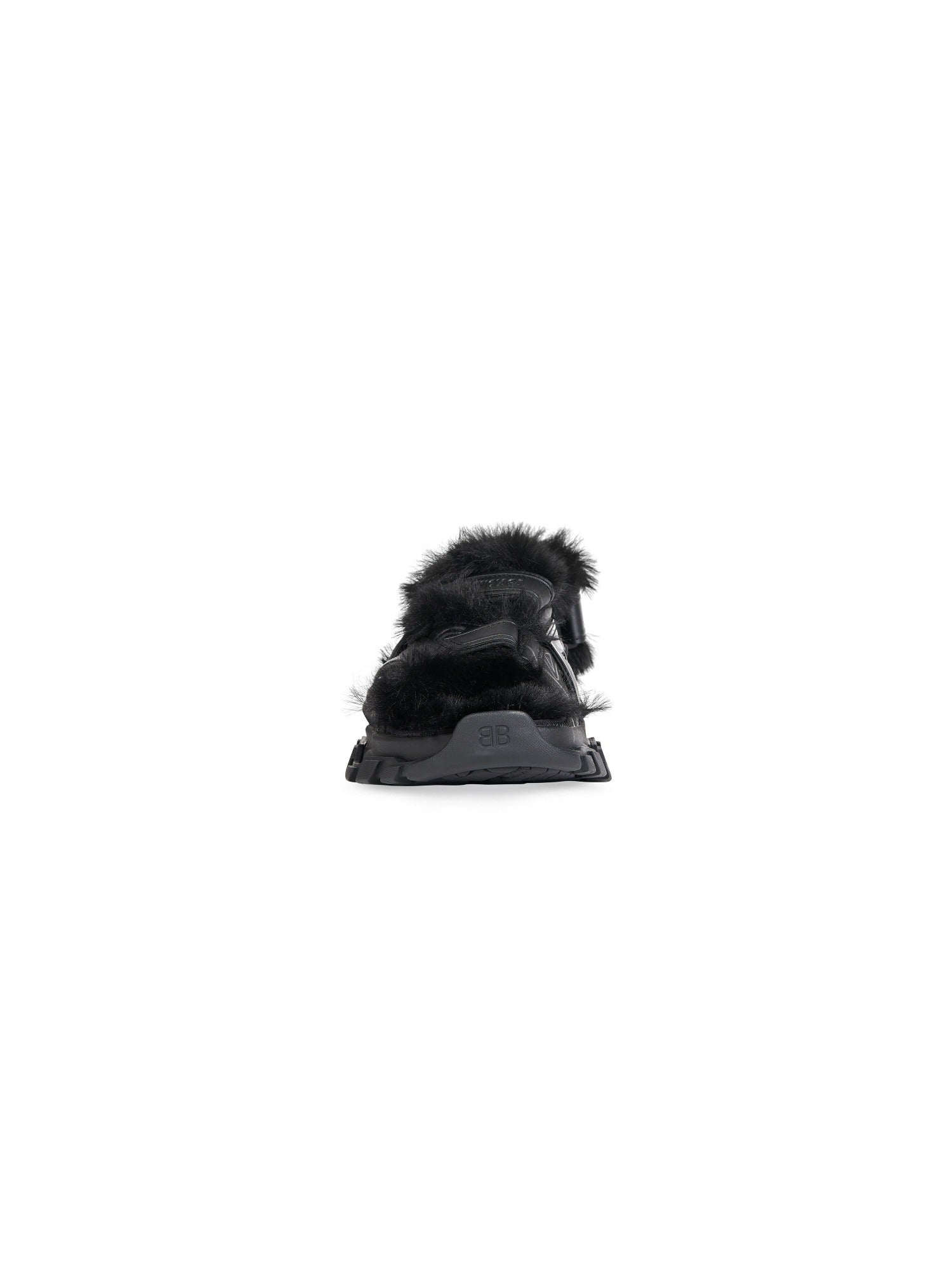 Track Fake Fur black Sandals - Black