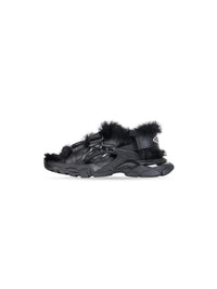 Track Fake Fur black Sandals - Black