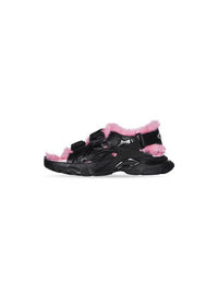 Track Fake Fur black & pink Sandals - Black & Pink