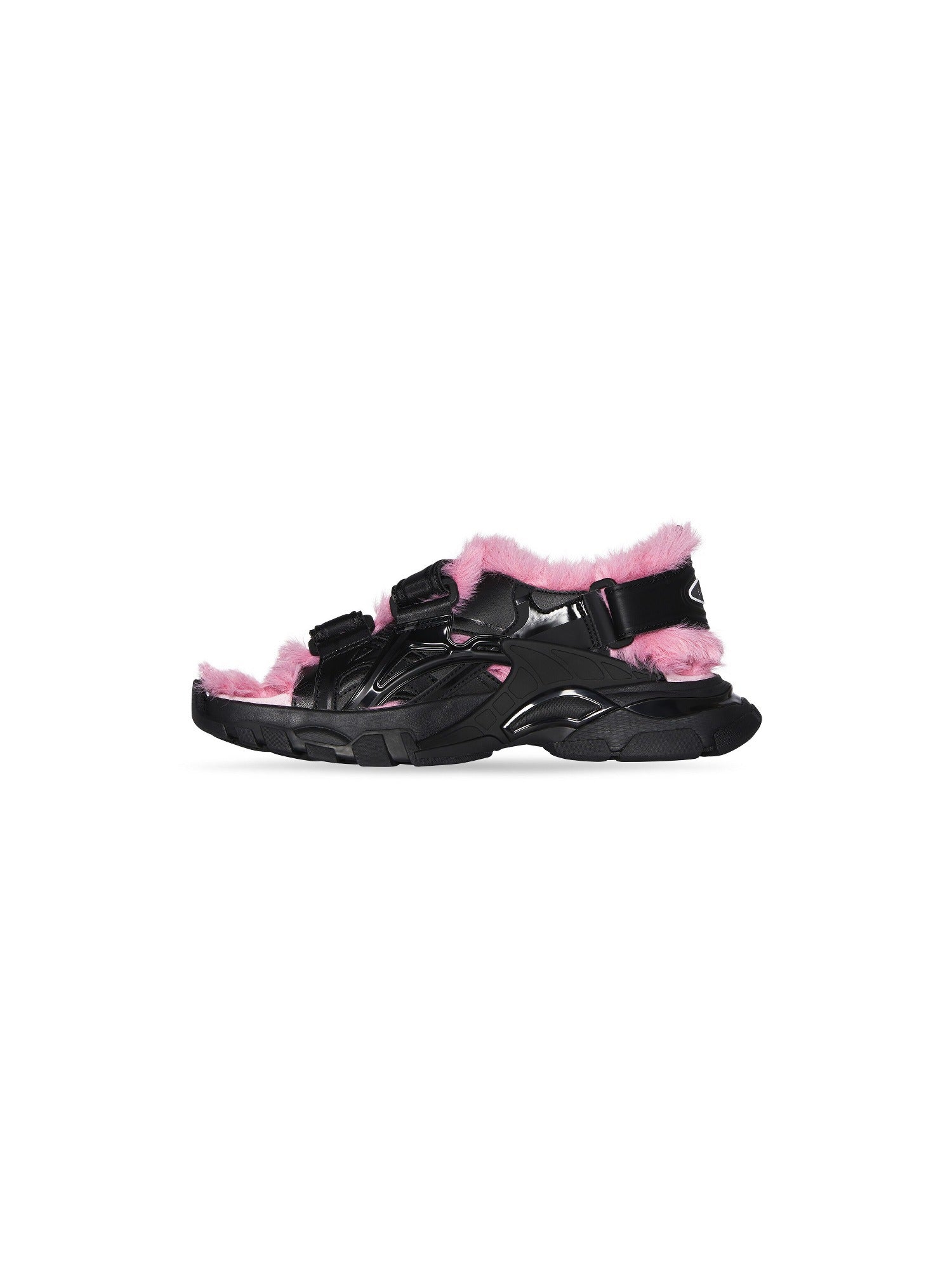 Track Fake Fur black & pink Sandals - Black & Pink