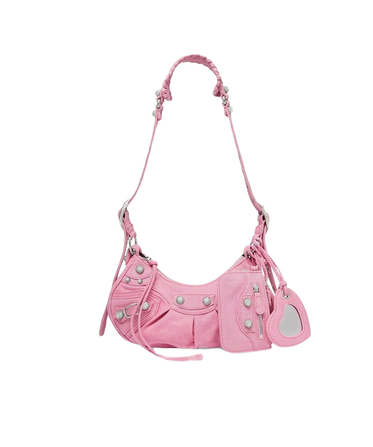 Le Cagole XS Shoulder Bag Denim With Rhinestones - Pink