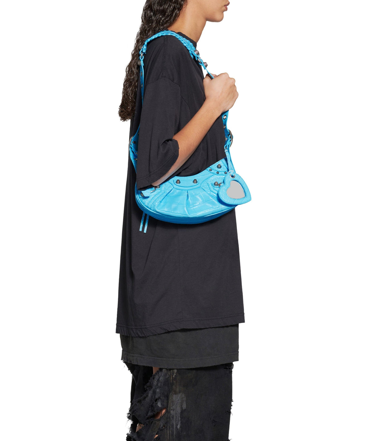 Le Cagole XS Shoulder Bag Crocodile Embossed - Sky Blue