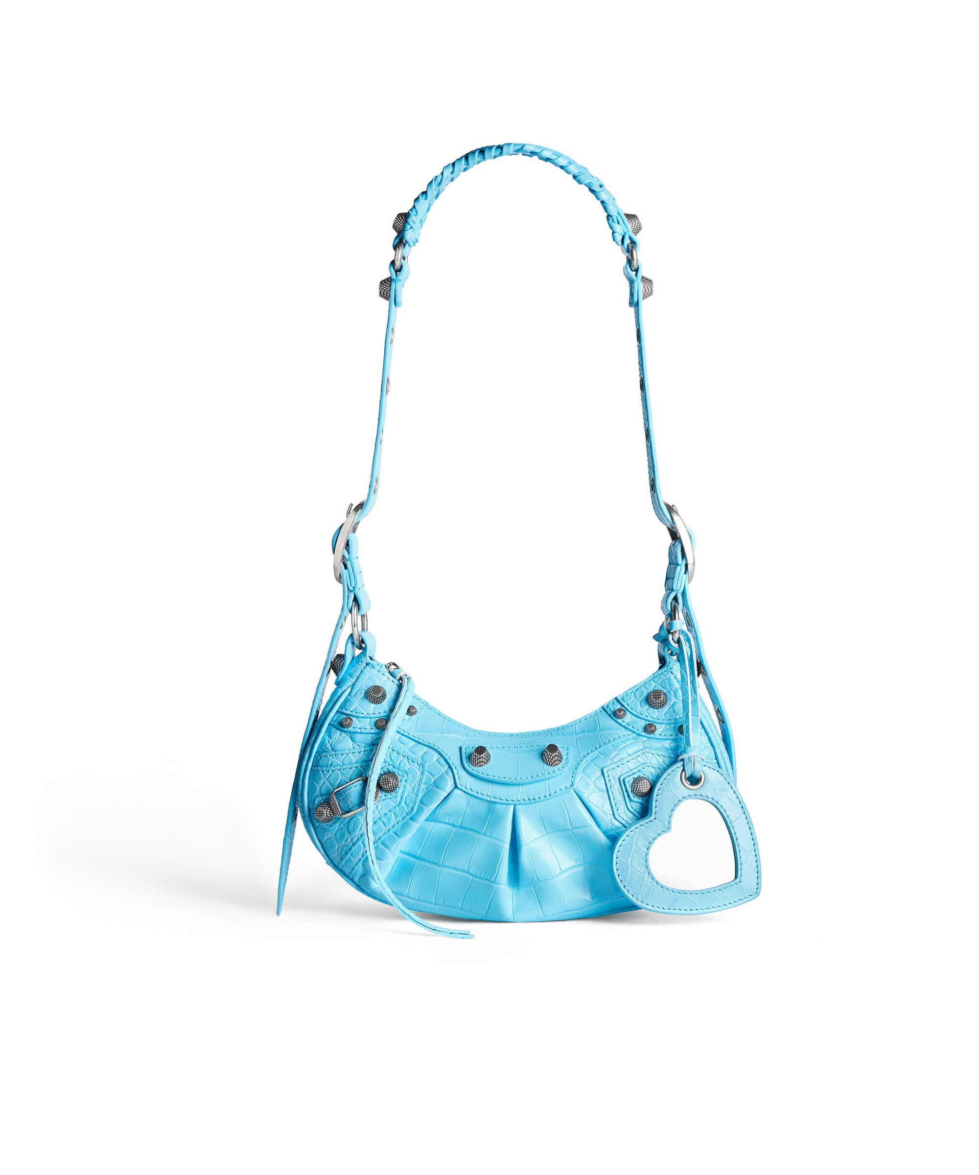Le Cagole XS Shoulder Bag Crocodile Embossed - Sky Blue