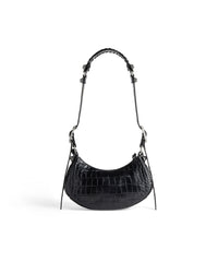 Le Cagole XS Shoulder Bag Crocodile Embossed With Rhinestones - Black