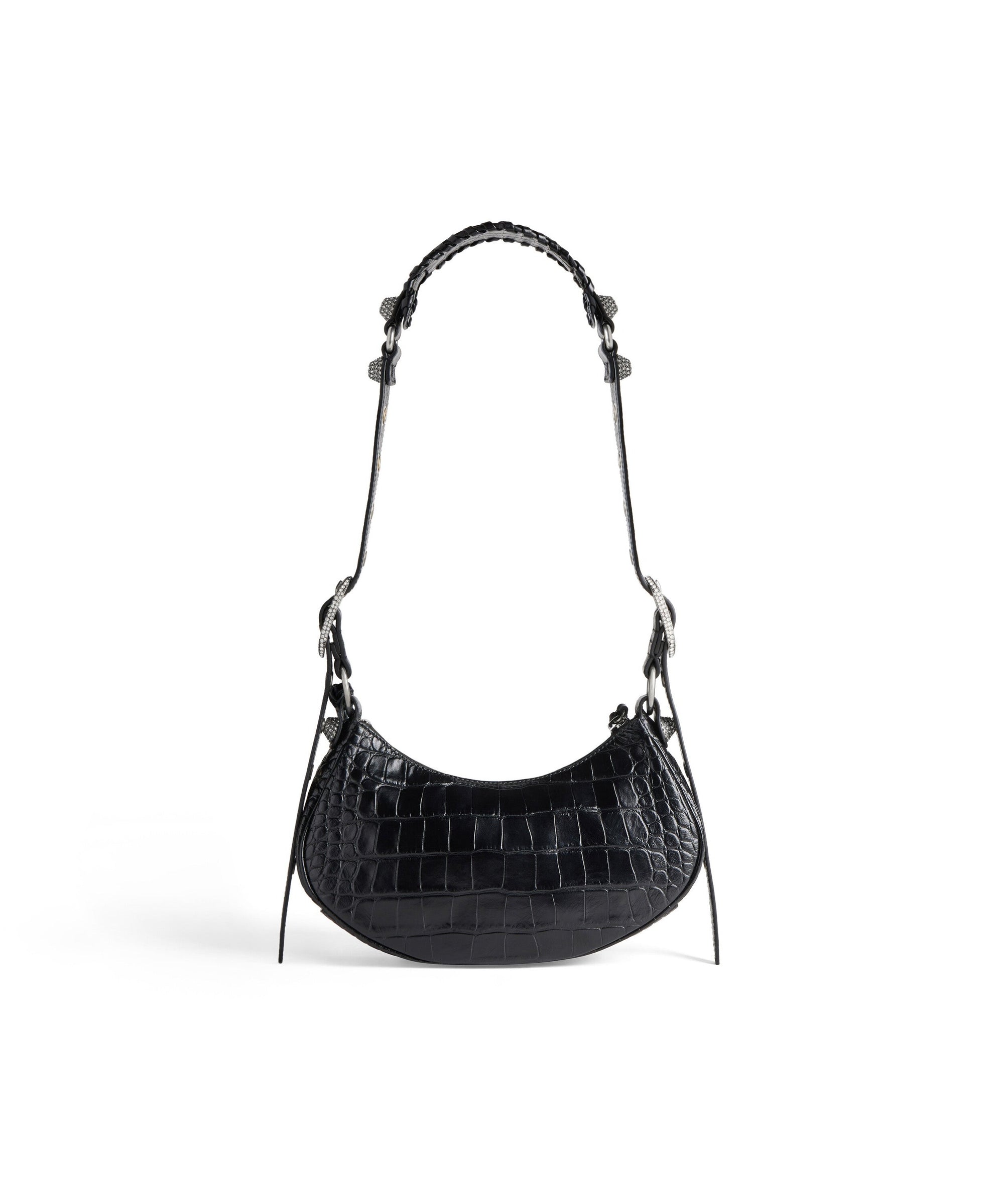 Le Cagole XS Shoulder Bag Crocodile Embossed With Rhinestones - Black
