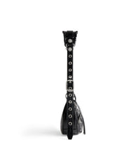 Le Cagole XS Shoulder Bag Crocodile Embossed With Rhinestones - Black