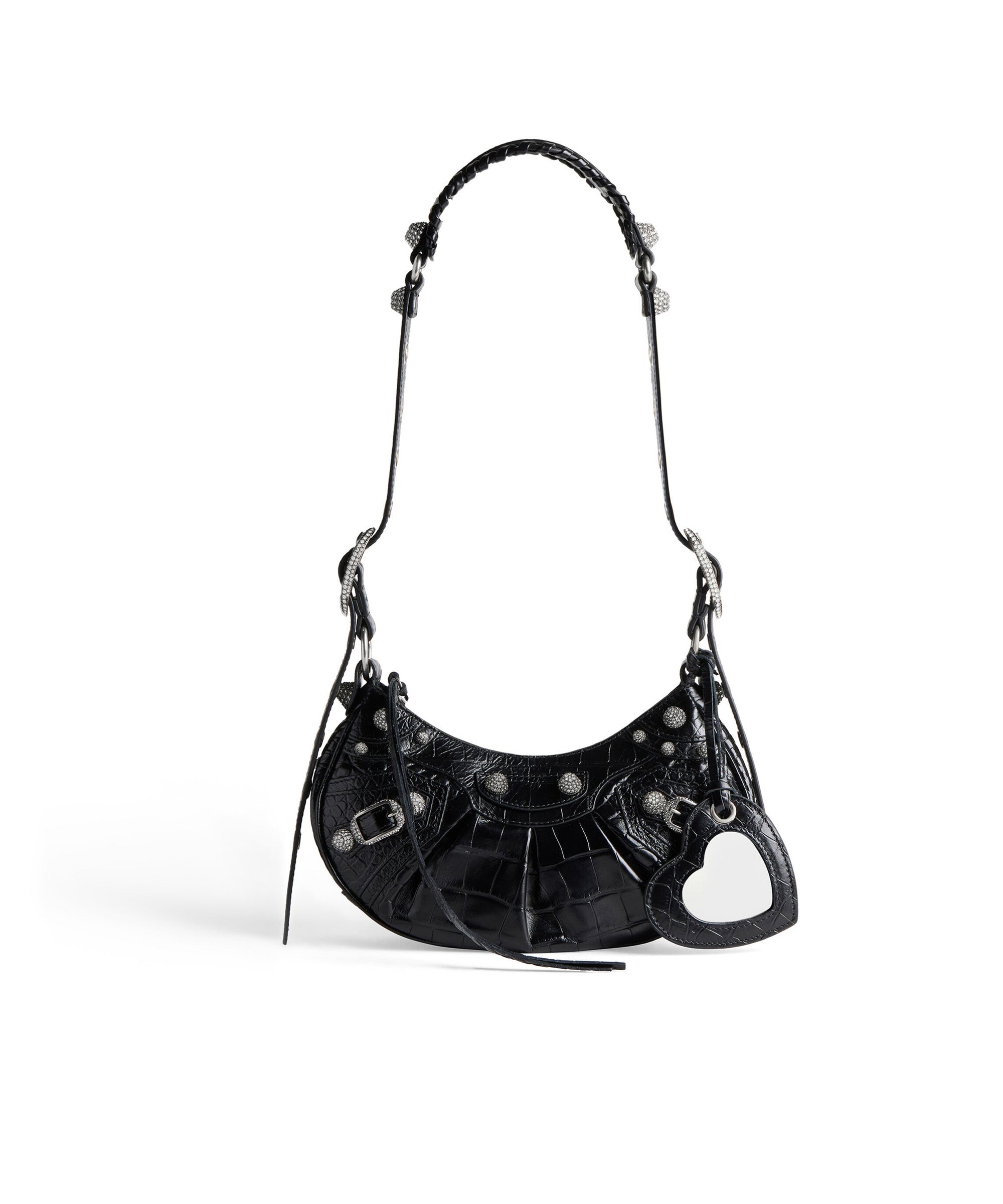 Le Cagole XS Shoulder Bag Crocodile Embossed With Rhinestones - Black