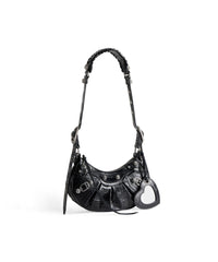 Le Cagole XS Shoulder Bag Crocodile Embossed With Rhinestones - Black