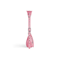 Le Cagole XS Shoulder Bag Crocodile Embossed With Rhinestones - Sweet Pink