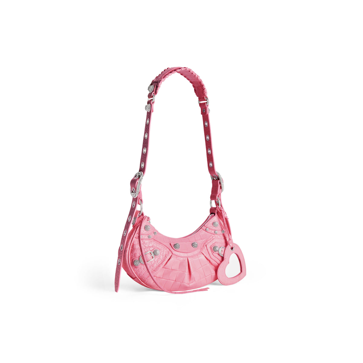 Le Cagole XS Shoulder Bag Crocodile Embossed With Rhinestones - Sweet Pink