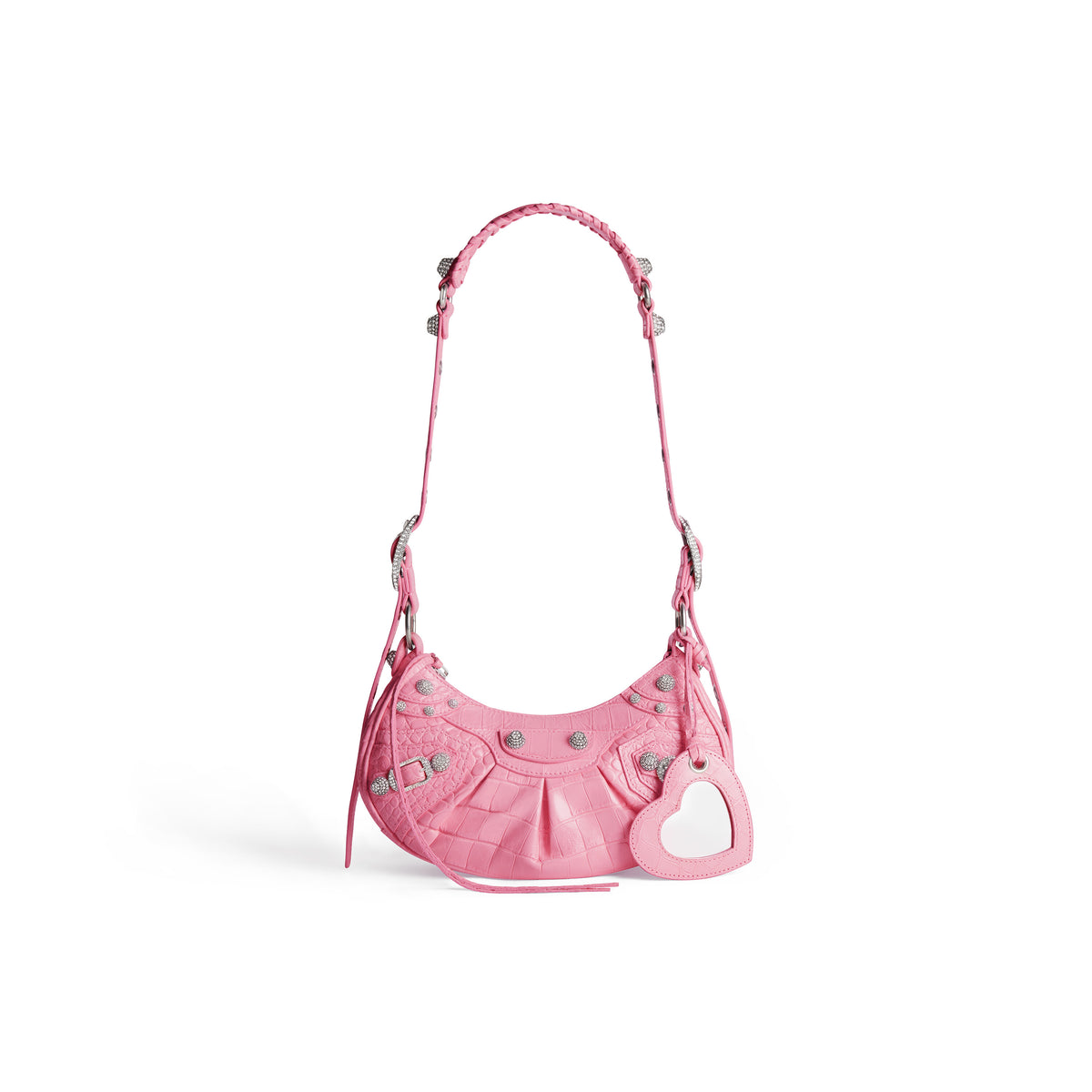 Le Cagole XS Shoulder Bag Crocodile Embossed With Rhinestones - Sweet Pink