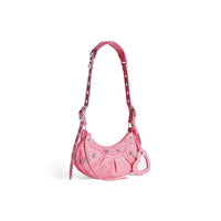 Le Cagole XS Shoulder Bag Crocodile Embossed With Rhinestones - Sweet Pink