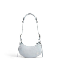Le Cagole XS Shoulder Bag Denim With Rhinestones - Pale Blue