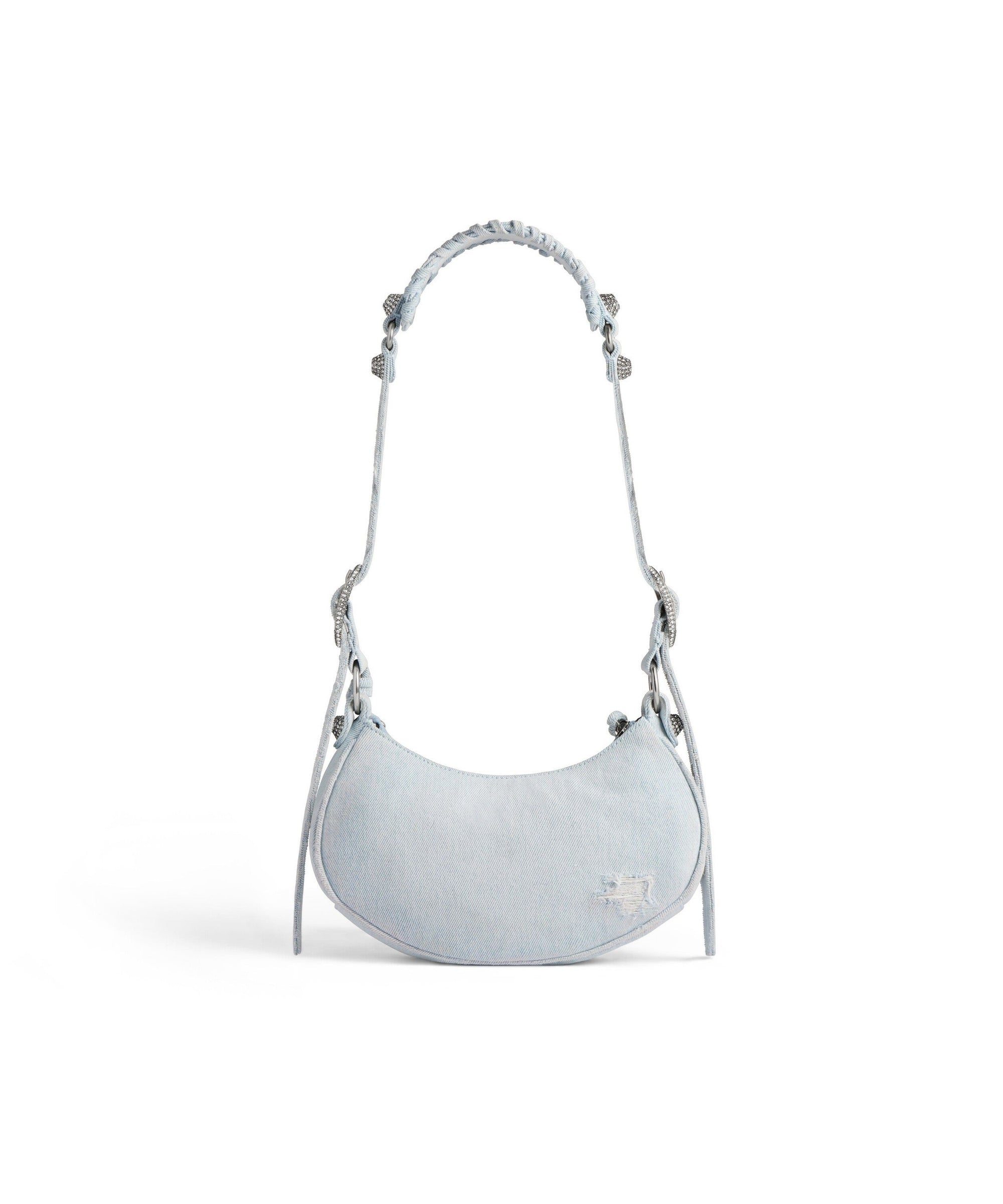 Le Cagole XS Shoulder Bag Denim With Rhinestones - Pale Blue