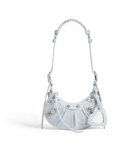 Le Cagole XS Shoulder Bag Denim With Rhinestones - Pale Blue