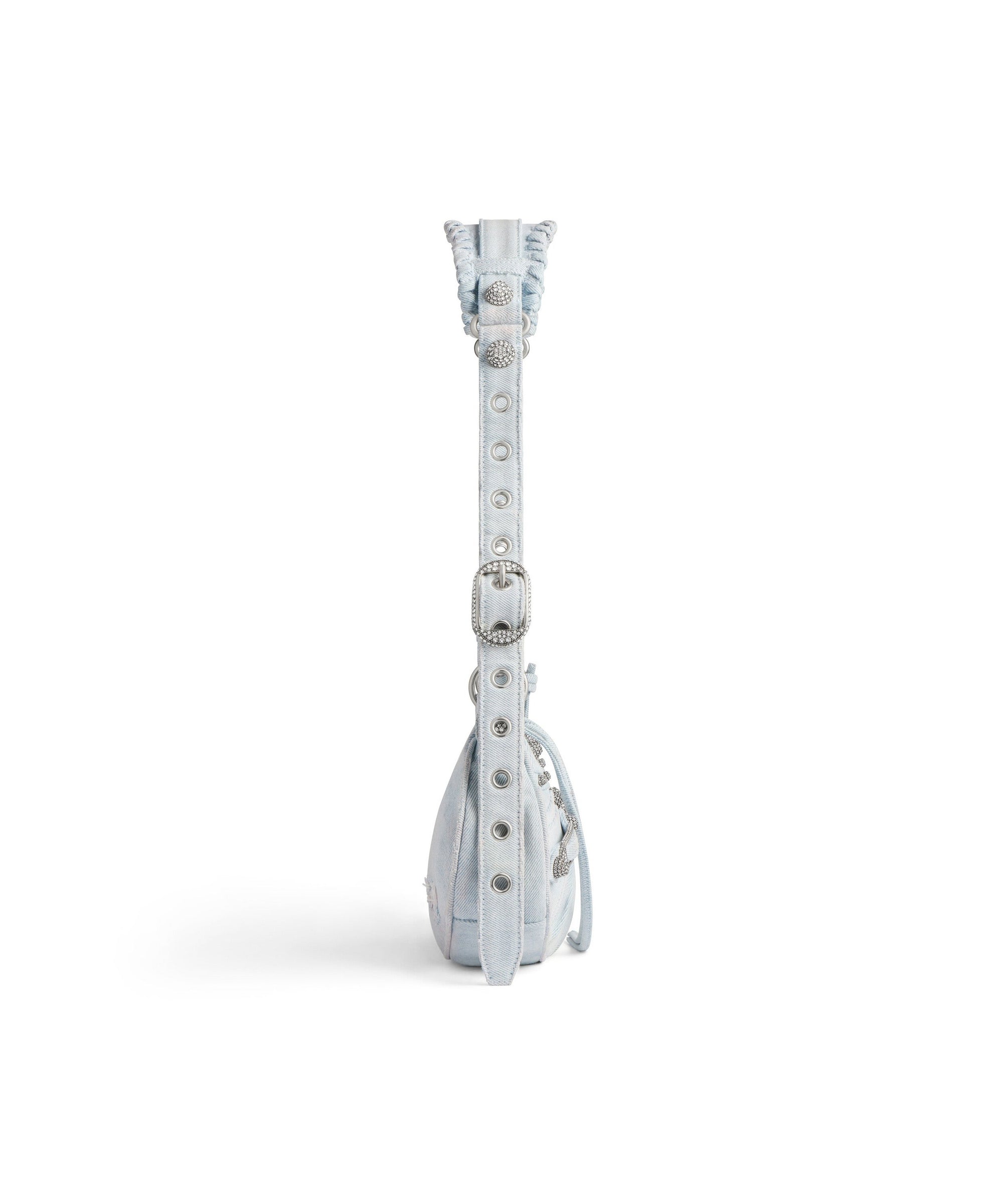 Le Cagole XS Shoulder Bag Denim With Rhinestones - Pale Blue
