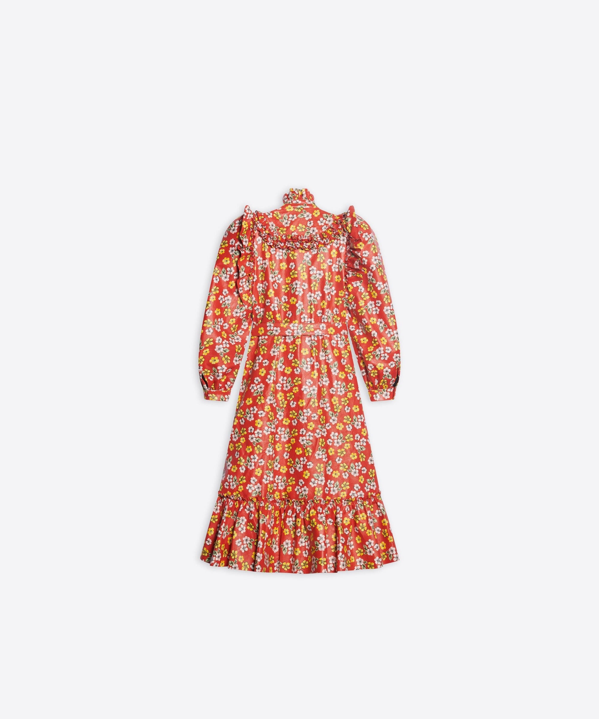 Ruffle Dress Coat - Red