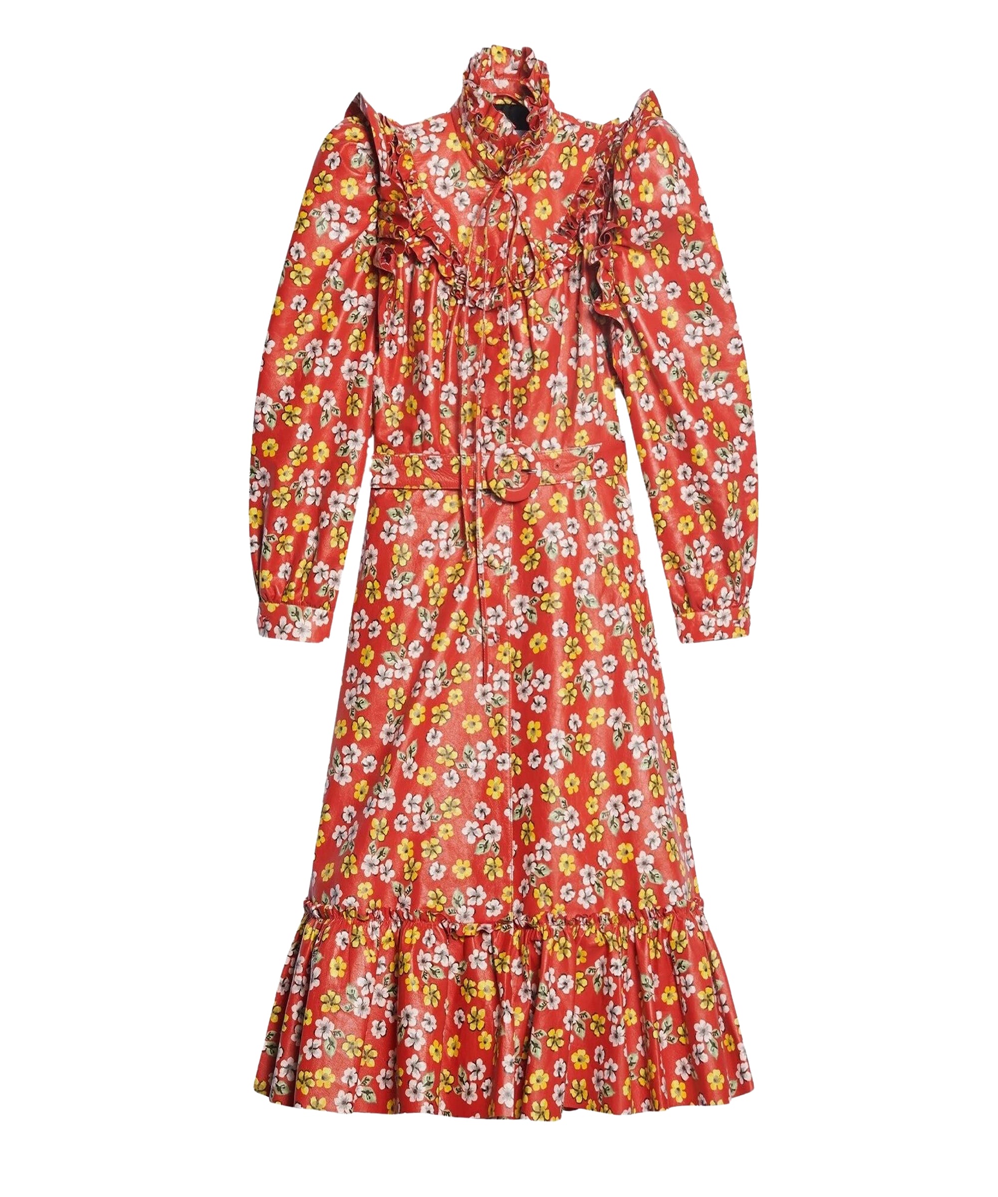 Ruffle Dress Coat - Red