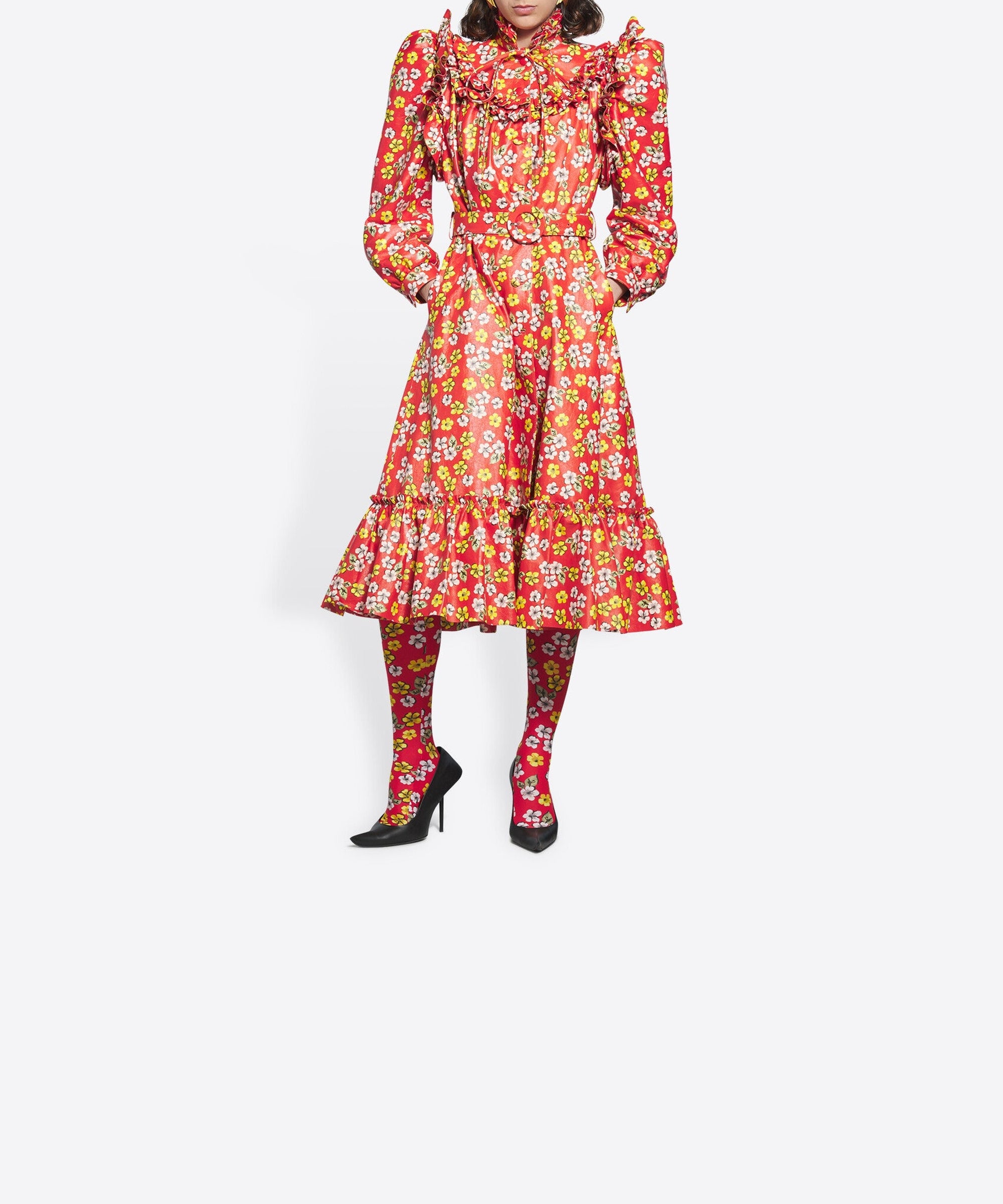 Ruffle Dress Coat - Red