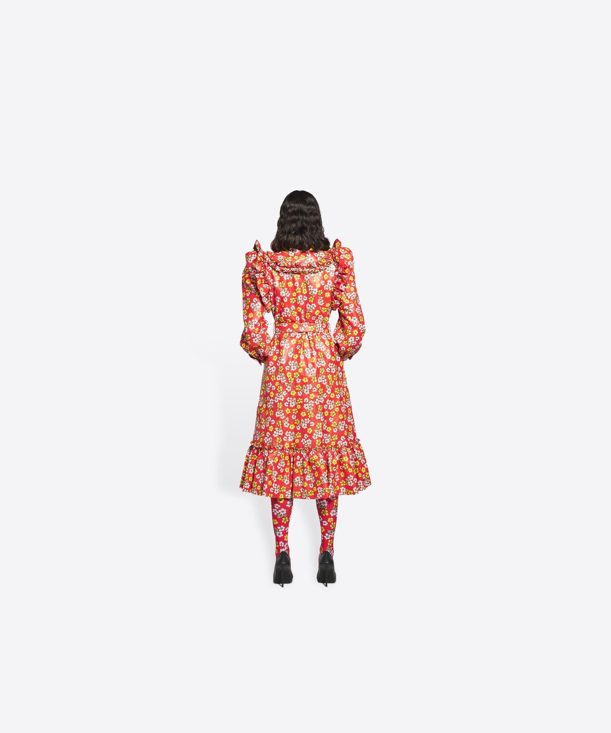 Ruffle Dress Coat - Red