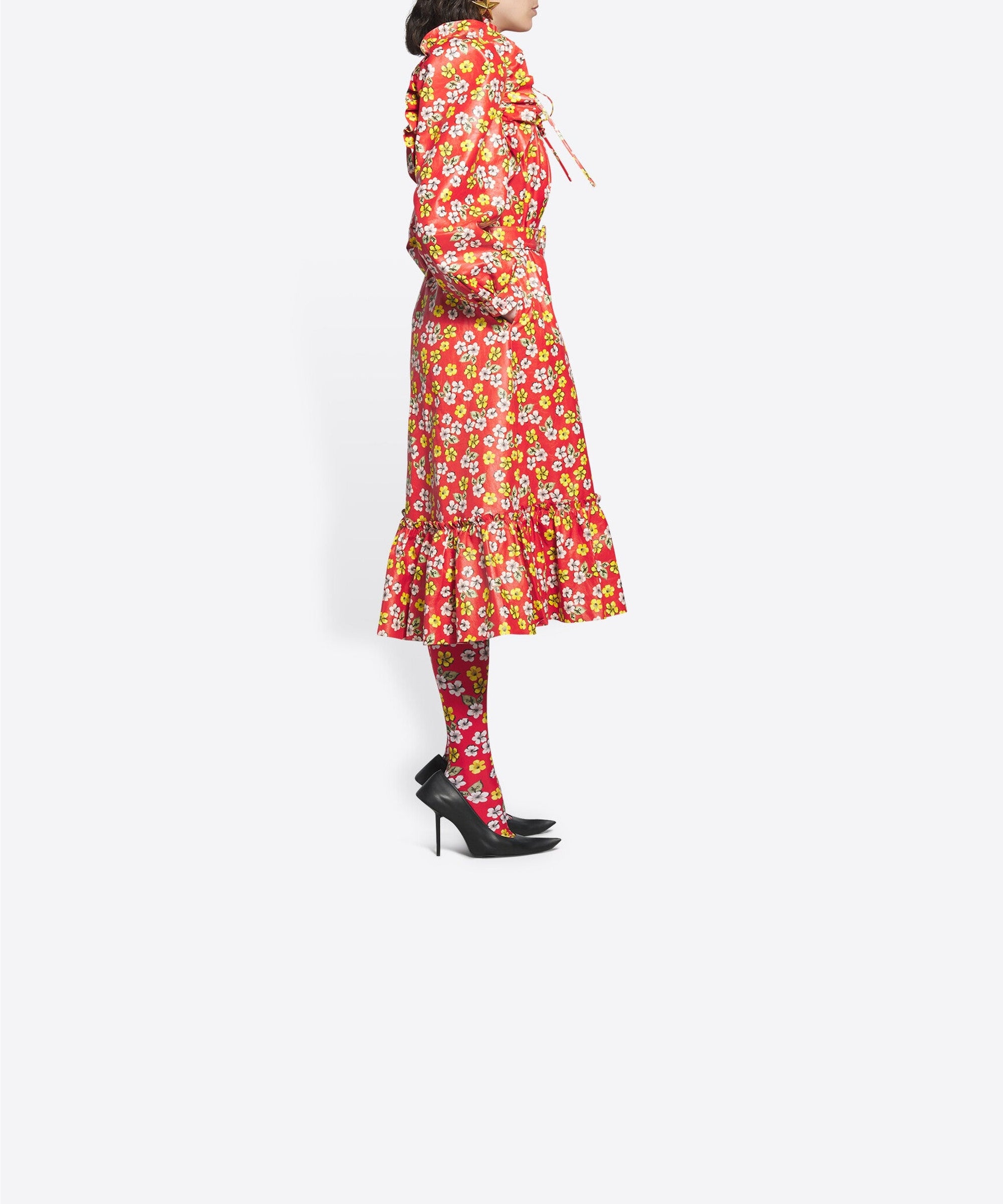 Ruffle Dress Coat - Red