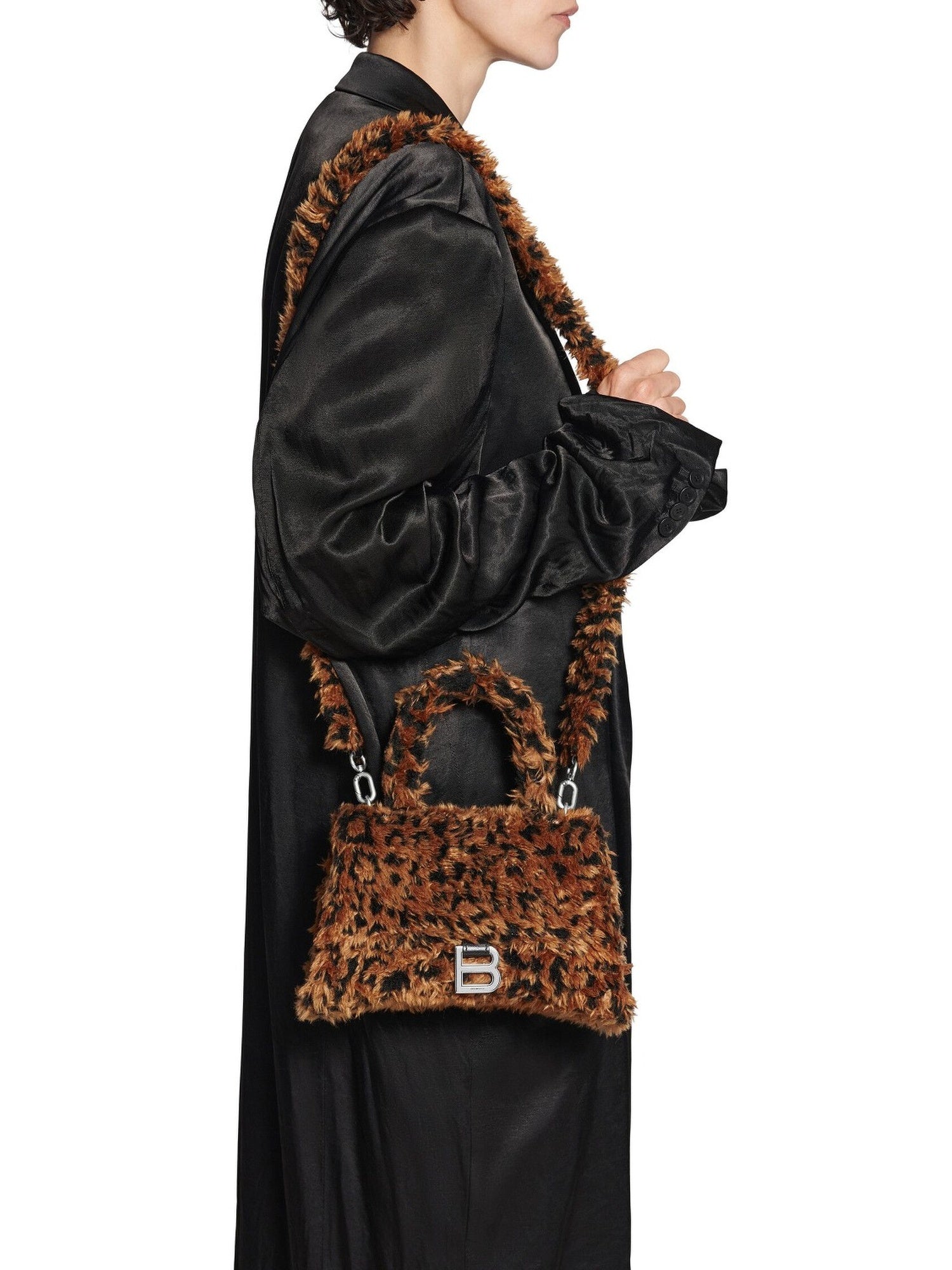 Hourglass With Strap With Leopard Print brown & black Small Handbag - Brown & Black