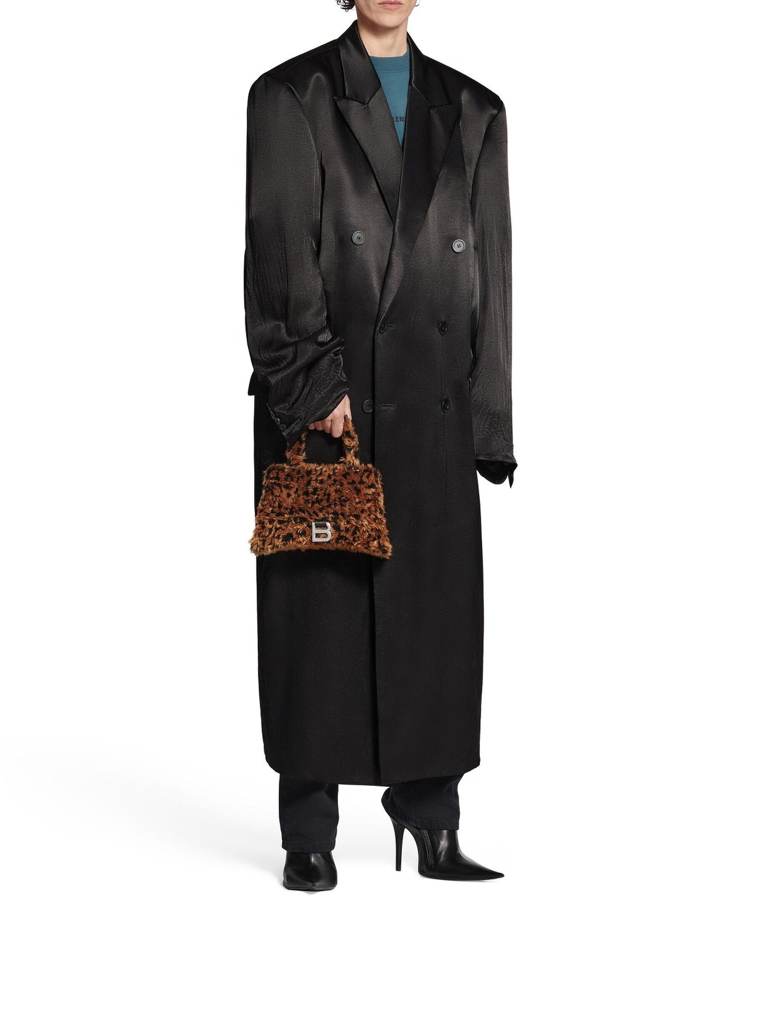 Hourglass With Strap With Leopard Print brown & black Small Handbag - Brown & Black