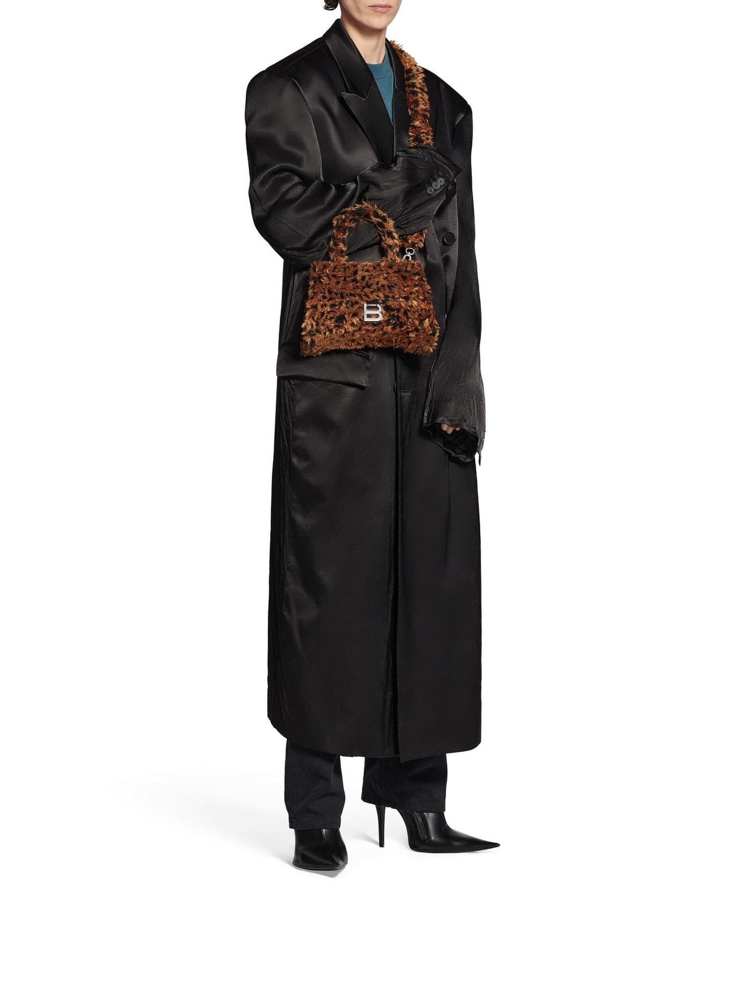 Hourglass With Strap With Leopard Print brown & black Small Handbag - Brown & Black