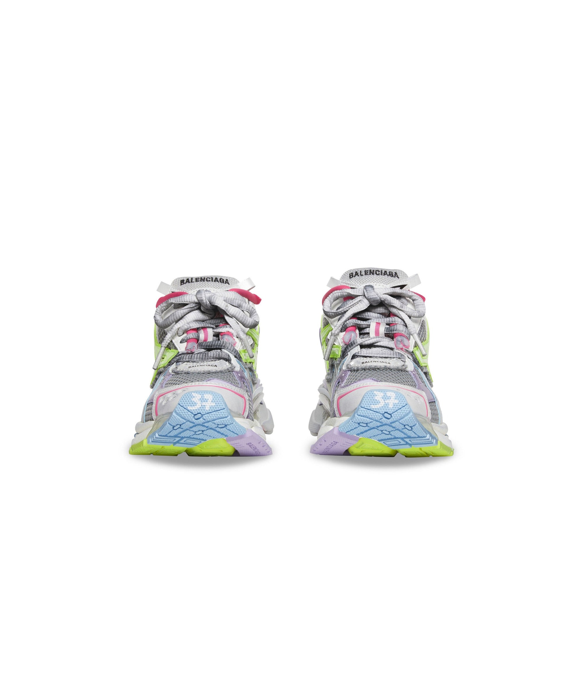 Runner Sneakers - Grey & Purple & Neon Yellow