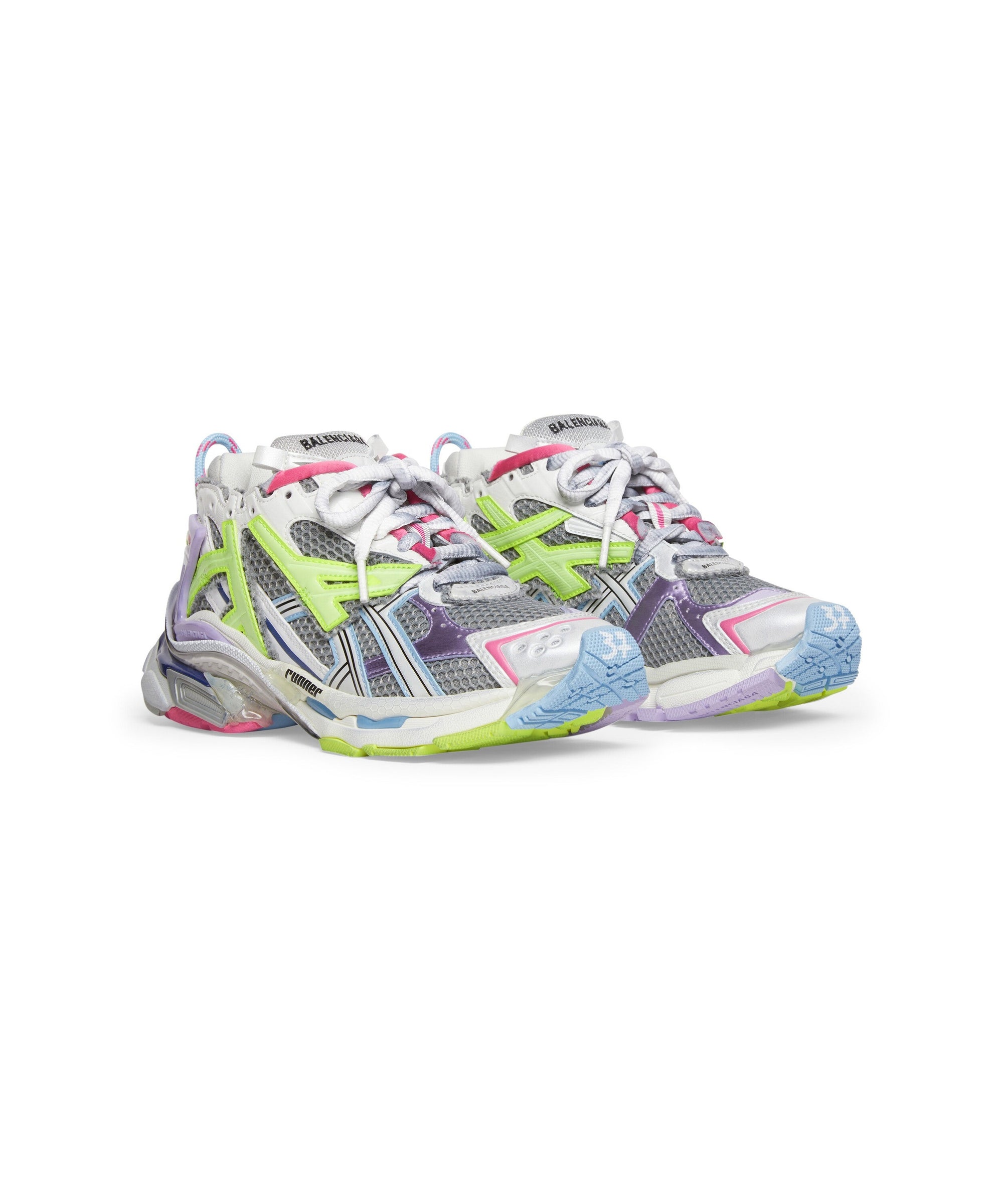 Runner Sneakers - Grey & Purple & Neon Yellow